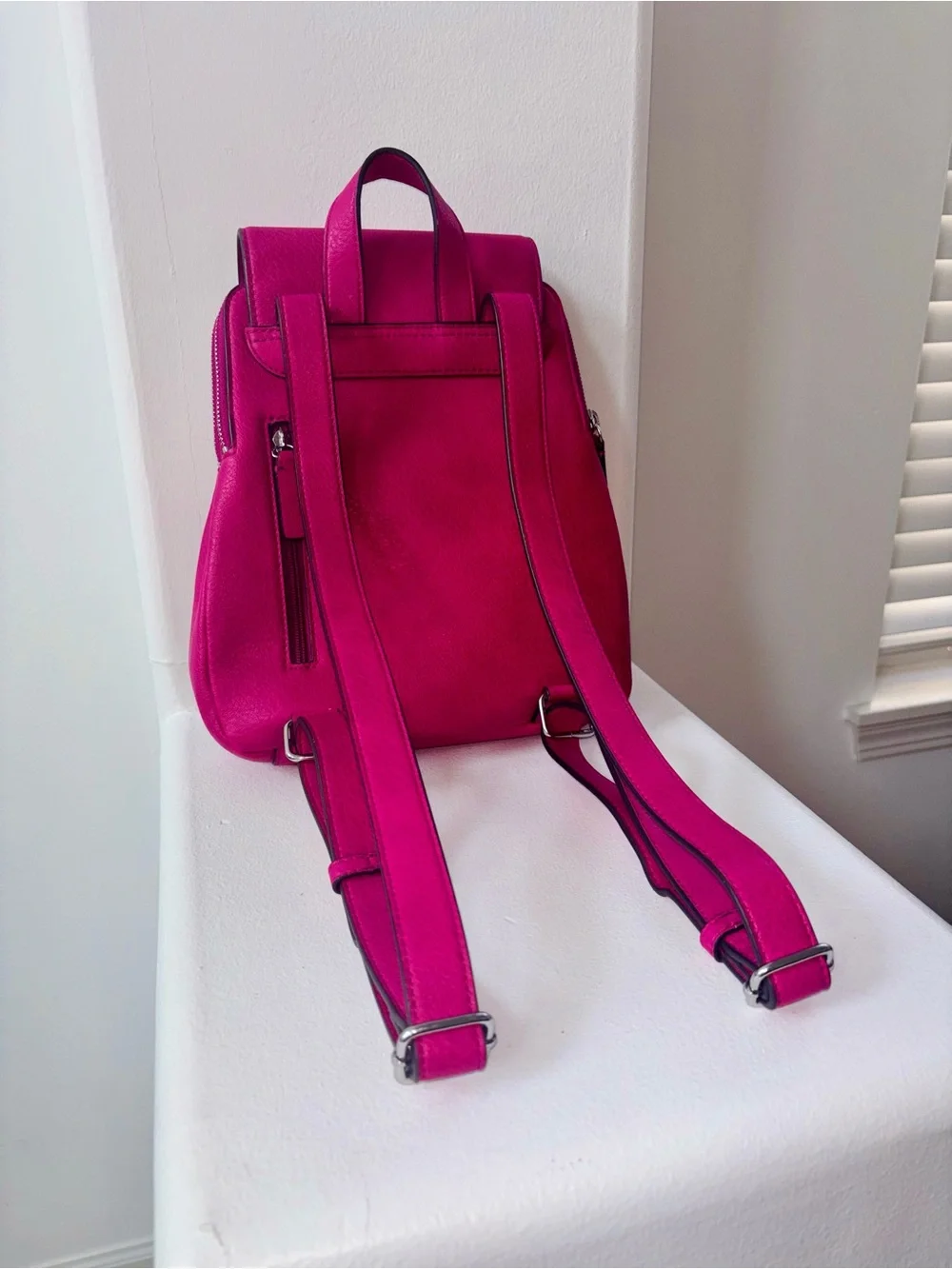 Calvin Klein Hot Pink Leather Backpack Silver Hardware Y2K Girly